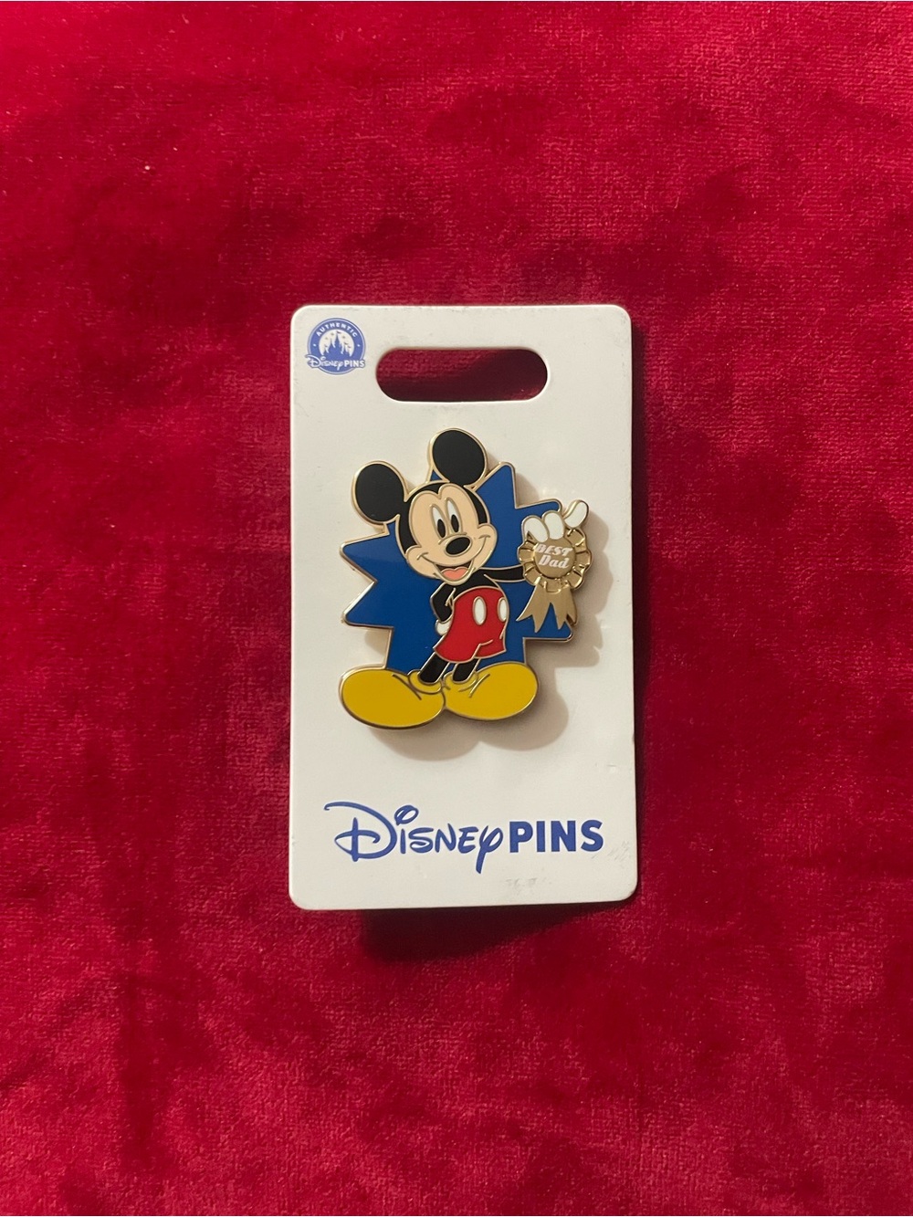 Disney Mickey Mouse Pin with Red Shorts, Yellow Shoes and Blue Backing